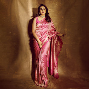 Kiku Brocade Pink Banarasi Handwoven Silk Saree Kiku Brocade Pink Banarasi Handwoven Silk Saree