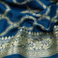 Tobul Lehar Banarasi Handwoven Prussian Blue Chiffon Saree