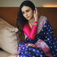 Zari Buti Navy Blue Silk Saree