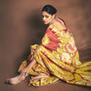 Saie Tamhankar in Gyasar Khinkhwab Floral Ochre Yellow Silk Saree