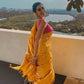 Meenakshi Chaudhary in Pushpanjali Yellow Banarasi Handwoven Silk Saree