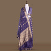Flower Buti Ink Blue Banarasi Handwoven Kora Silk Saree