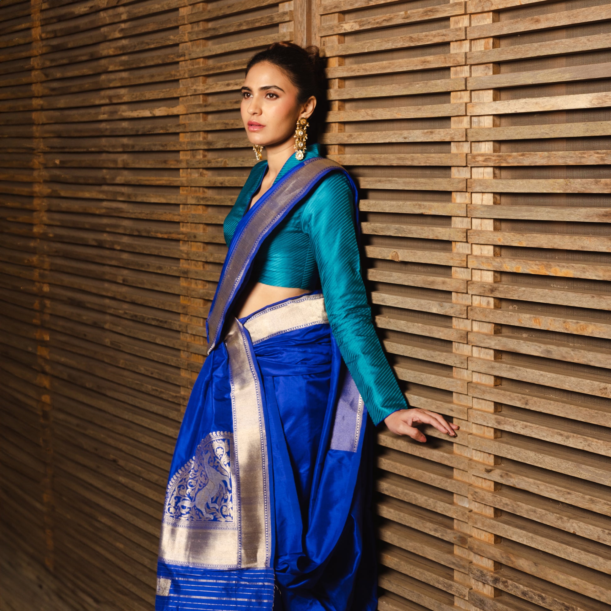Ashwalekha Handwoven Banarasi Royal Blue Silk Saree view 3