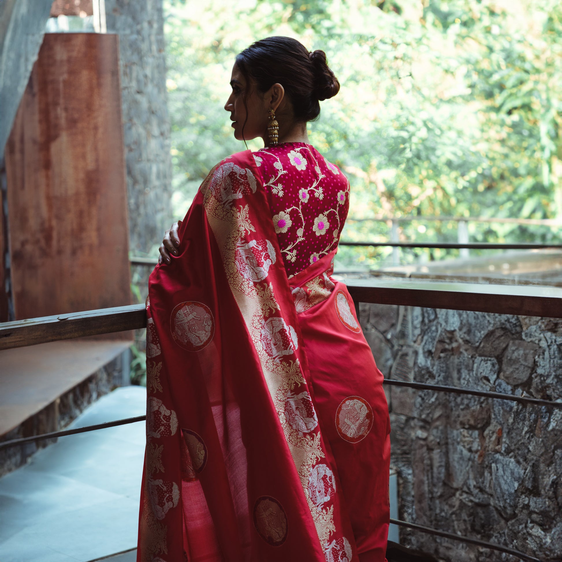 Takarabune Handwoven Banarasi Red Silk Saree
