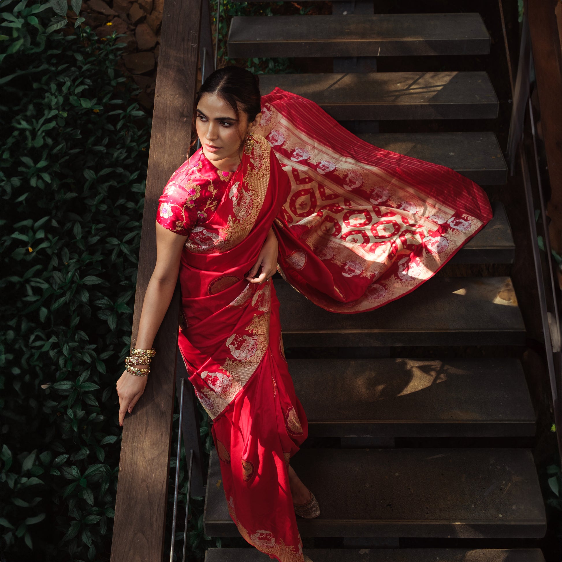 Takarabune Handwoven Banarasi Red Silk Saree