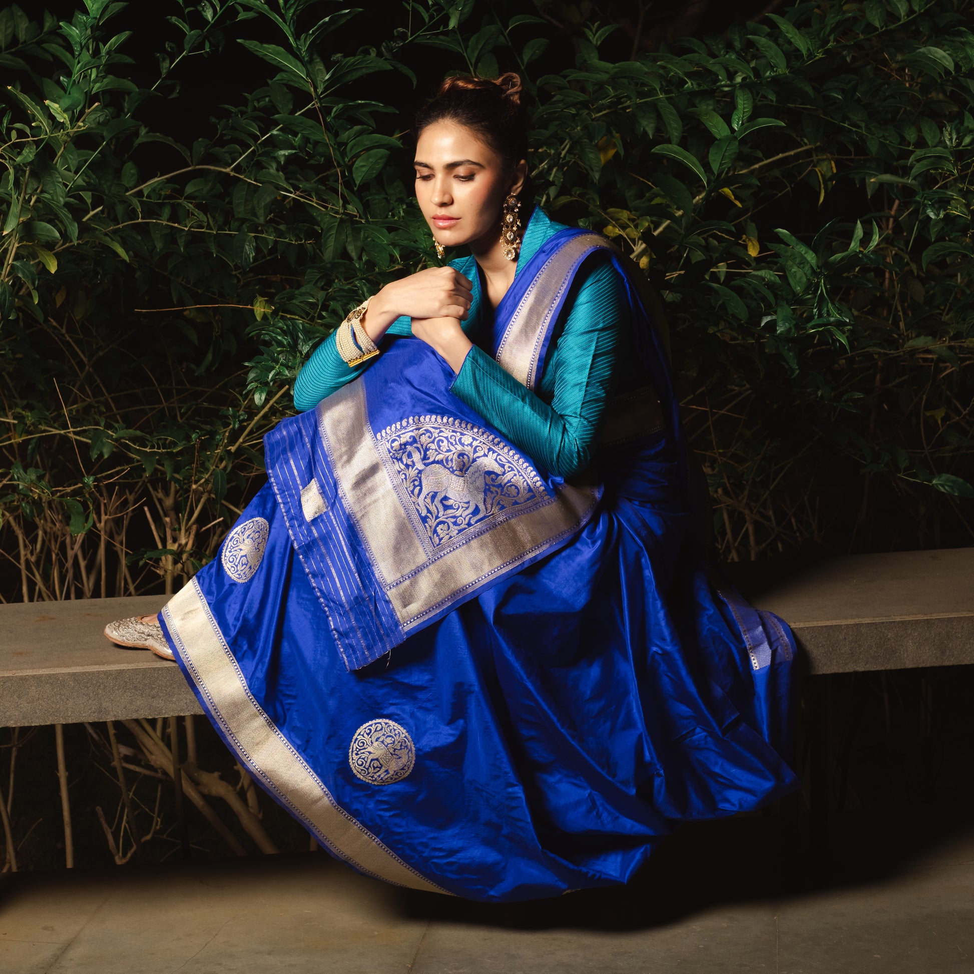 Ashwalekha Handwoven Banarasi Royal Blue Silk Saree
