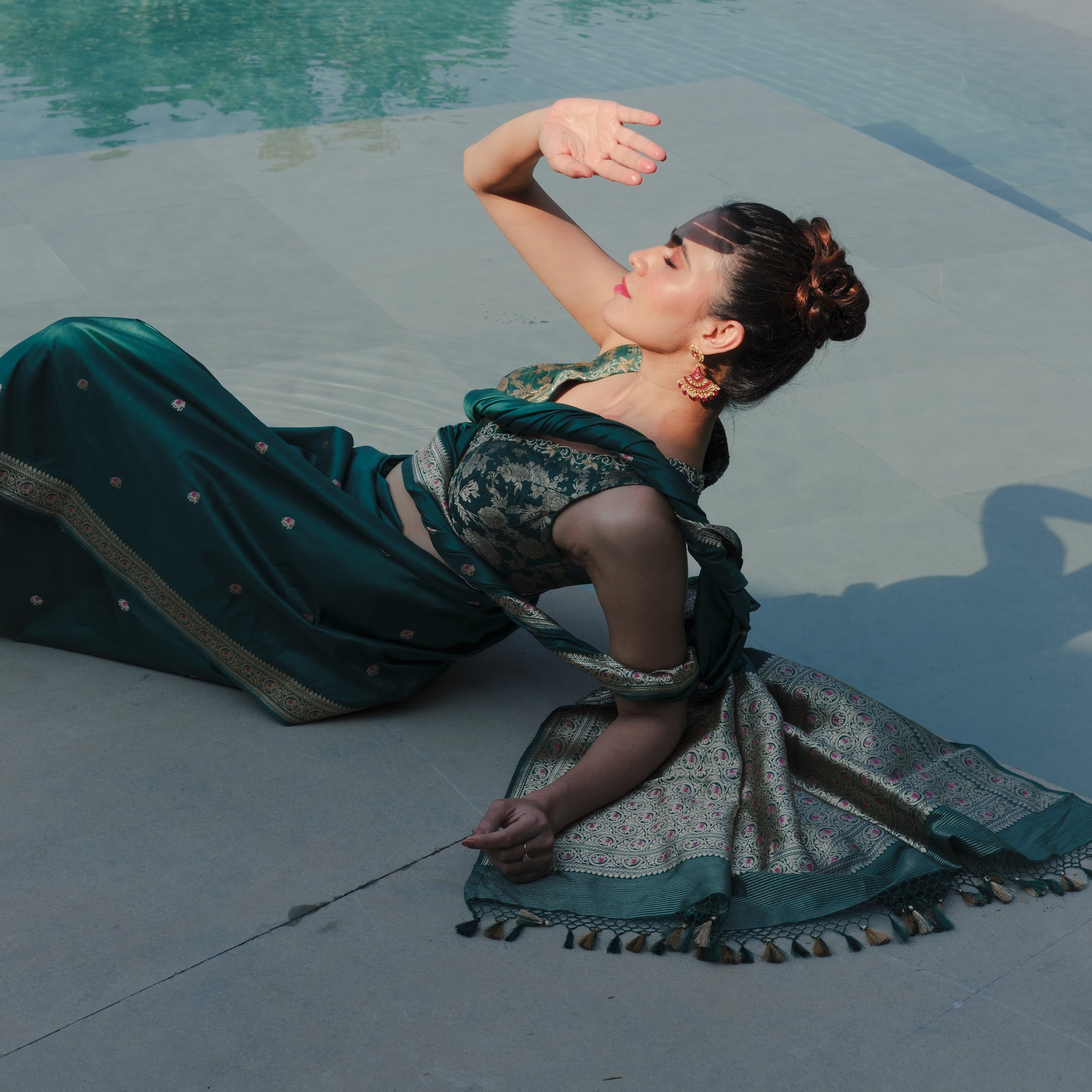 Gajgamini Handwoven Banarasi Pine Green Silk Saree