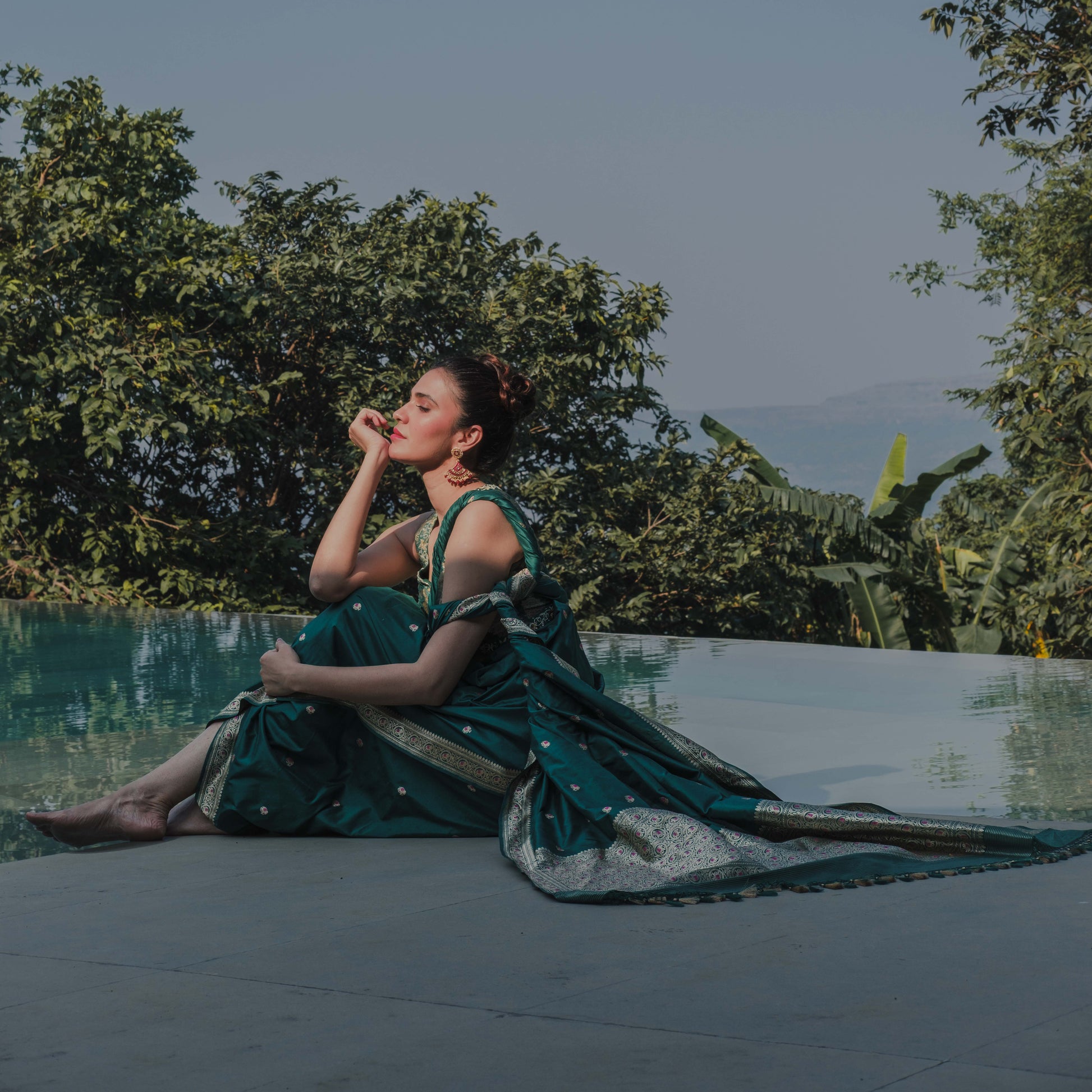 Gajgamini Handwoven Banarasi Pine Green Silk Saree