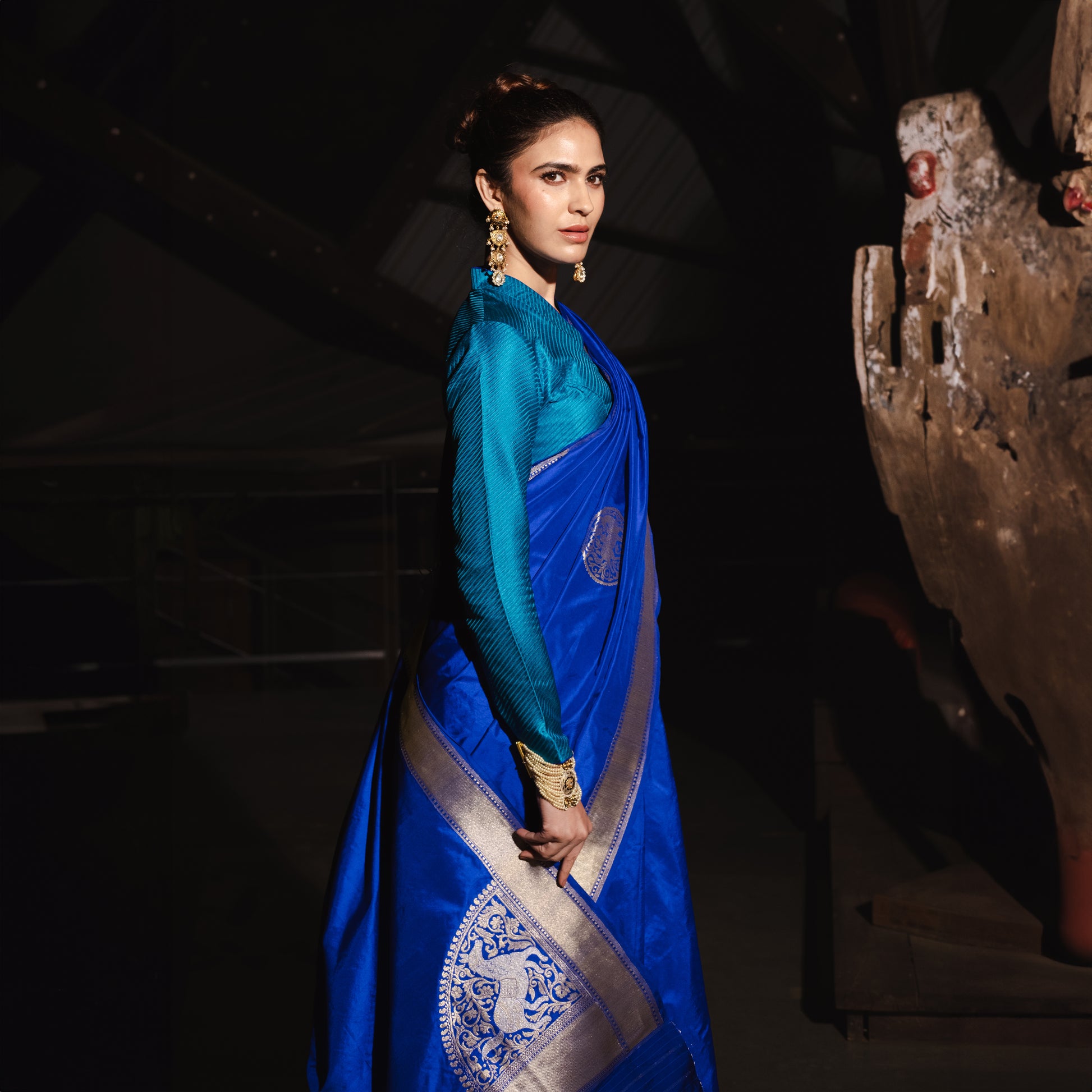 Ashwalekha Handwoven Banarasi Royal Blue Silk Saree