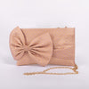 Shahteer Brocade Peach Banarasi Handwoven Silk Tanchoi Bow Clutch