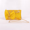 Khinkhwab Mustard Red Mina Banarasi Handwoven Bow Clutch