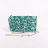 Flower Jaal Green Banarasi Handwoven Silk Bow Clutch