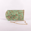 Flower Jaal Aqua Green Banarasi Handwoven Silk Bow Clutch