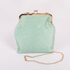Daisy Brocade Power Blue Banarasi Handwoven Clutch