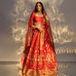 Basra Banarasi Handwoven Lehenga Amaryllis Red Pearl