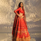 Basra Banarasi Handwoven Lehenga Amaryllis Red Pearl