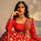 Basra Banarasi Handwoven Lehenga Amaryllis Red Pearl