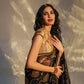 Moti Seepi Banarasi Handwoven Black Kora Silk Saree