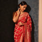 Chaarbaksh Vermillion Red Banarasi Handwoven Chiffon Saree