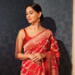 Chaarbaksh Vermillion Red Banarasi Handwoven Chiffon Saree