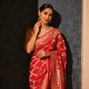 Chaarbaksh Vermillion Red Banarasi Handwoven Chiffon Saree